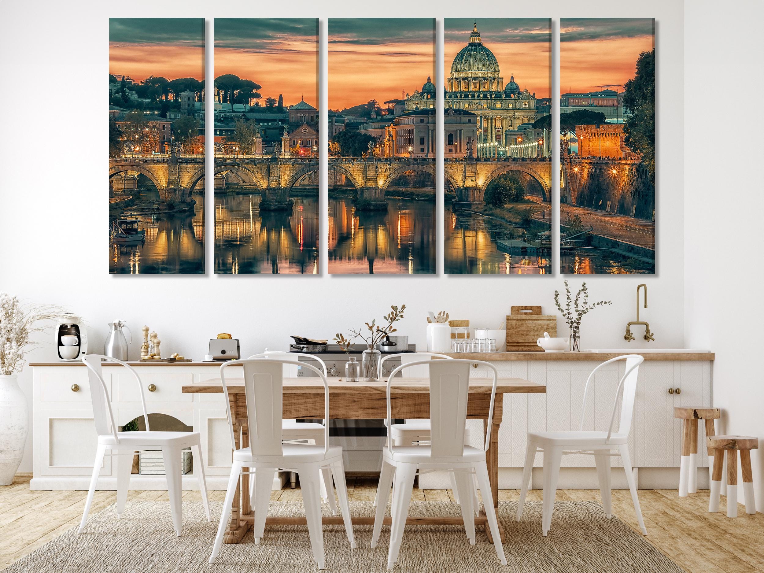 Stampa su tela raffigurante la Basilica di San Pietro - Stampa su tela raffigurante la città di Roma moderna, stampa su tela raffigurante la Città del Vaticano, poster di viaggio in Italia, decorazione murale per agenzia di viaggi