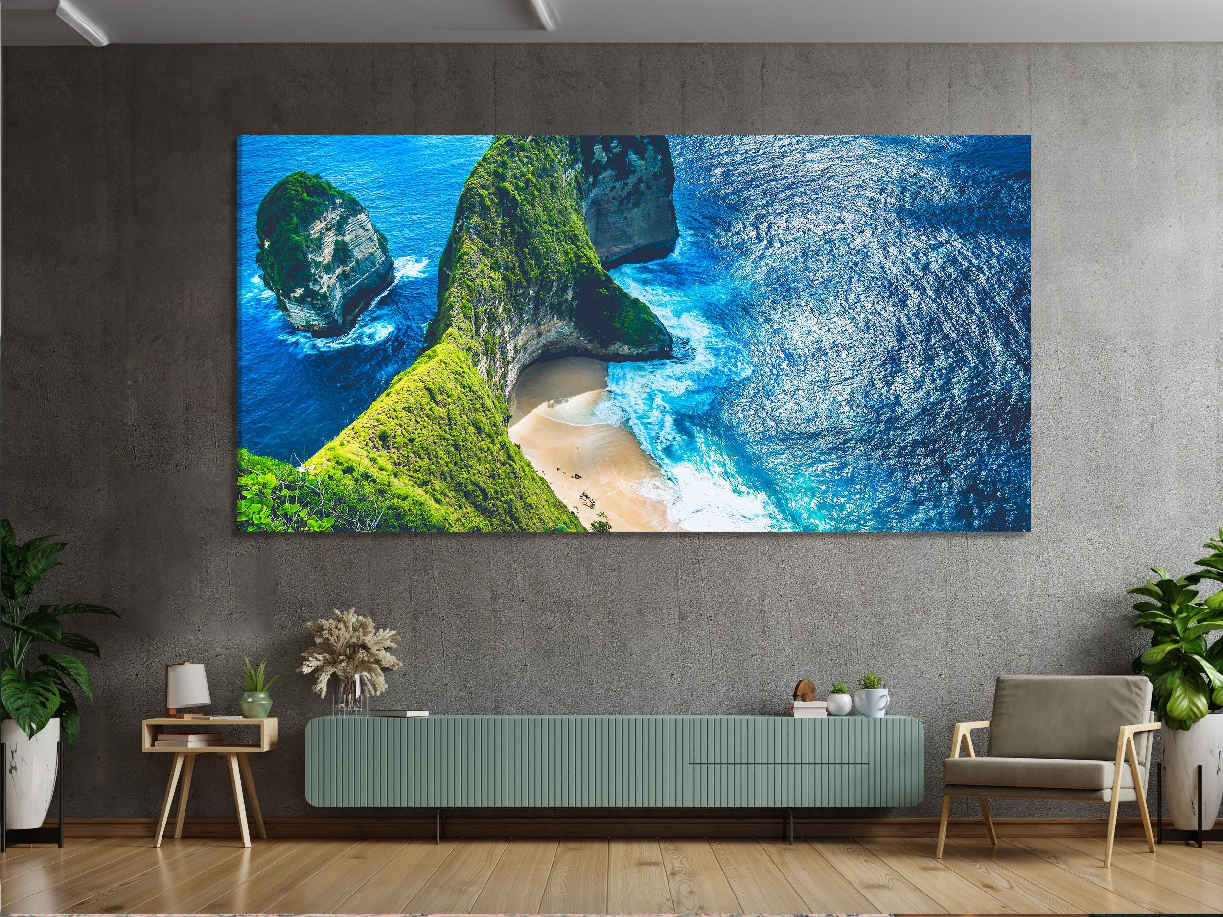 Kelingking Beach Canvas Print Coastal Manta Bay Artwork Nusa Penida Island Print Bali Seascape Wall Art Tropical Interior Decor Bali Artwork
