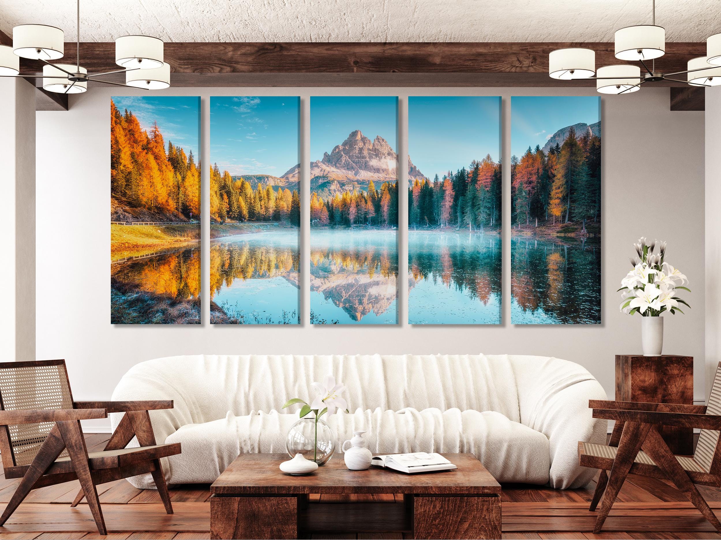 Autumn Sunrise in Dolomites Mountains Wall Art, Antorno Lake Canvas Print, Oversized Italian Landscape Artwork for Nature-Inspired Interior