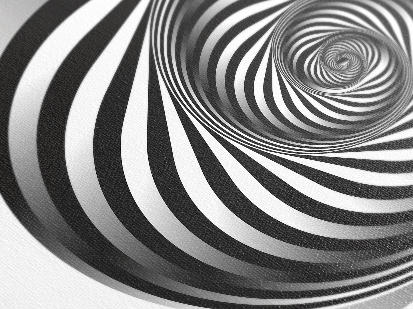 Schwarz-Weiß Abstrakter Spiral-Leinwanddruck – Moderne geometrische Wandkunst, optische Illusion, zeitgenössisches Dekor für Wohnzimmer