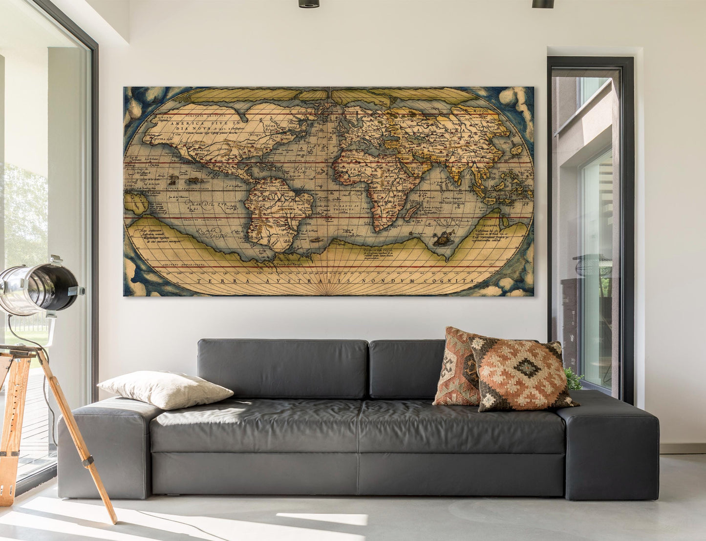 Vintage Weltkarte Wandkunst - Rustikale Büro-Wanddekoration, Weltkarte Leinwanddruck, extra große Wandkunst für Zuhause &amp; Büro Wanddekoration