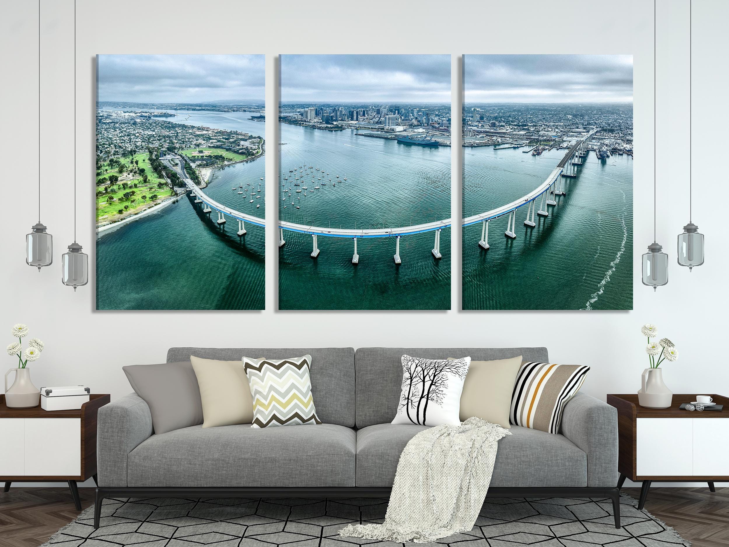 San Diego Coronado Bridge Canvas Print, Large Coastal Cityscape Wall Art, Scenic Aerial Bridge Artwork, Modern Urban Art Print Wall Decor