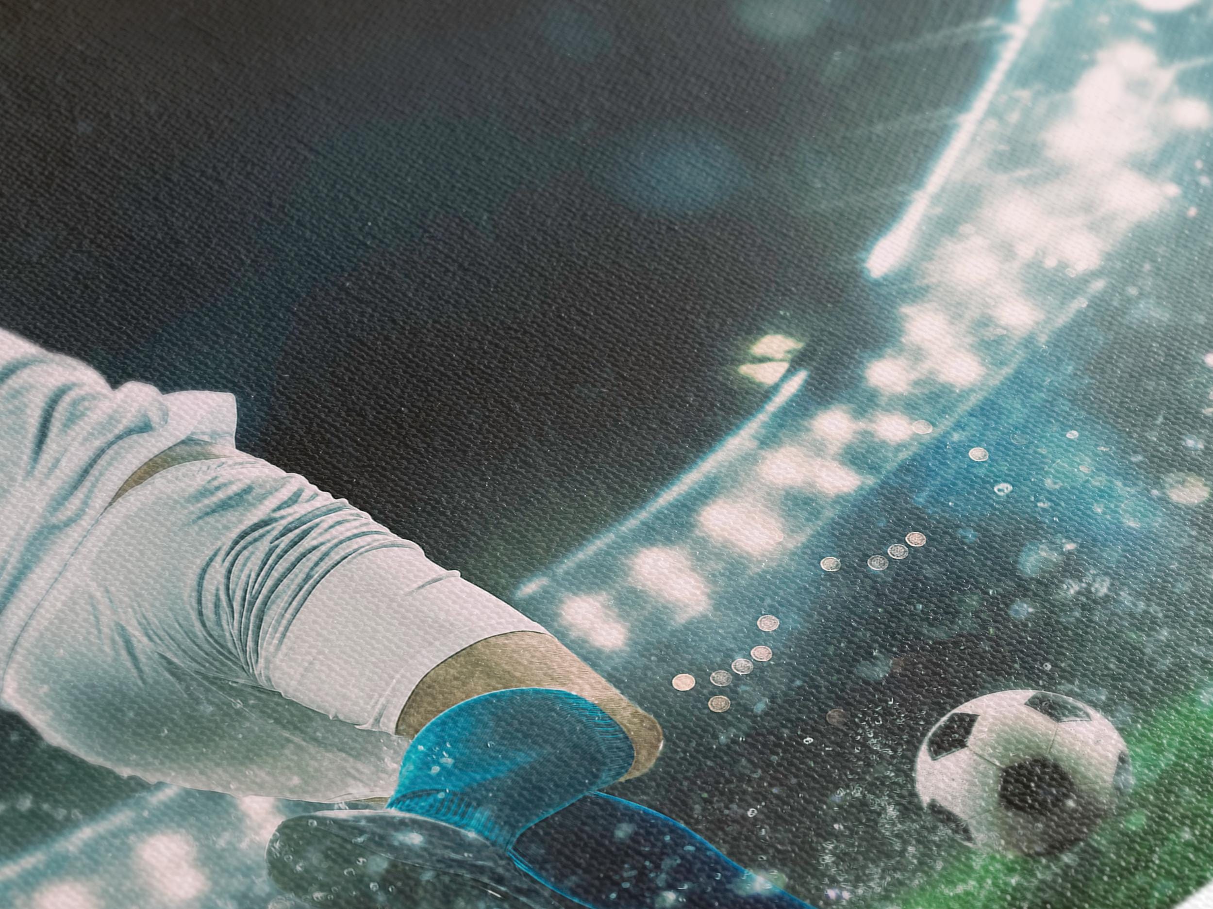 Soccer Player Canvas Print, Large Football Action Wall Art, Sports Stadium Decor, Athlete Kicking Ball Canvas, Extra Large Sports Artwork