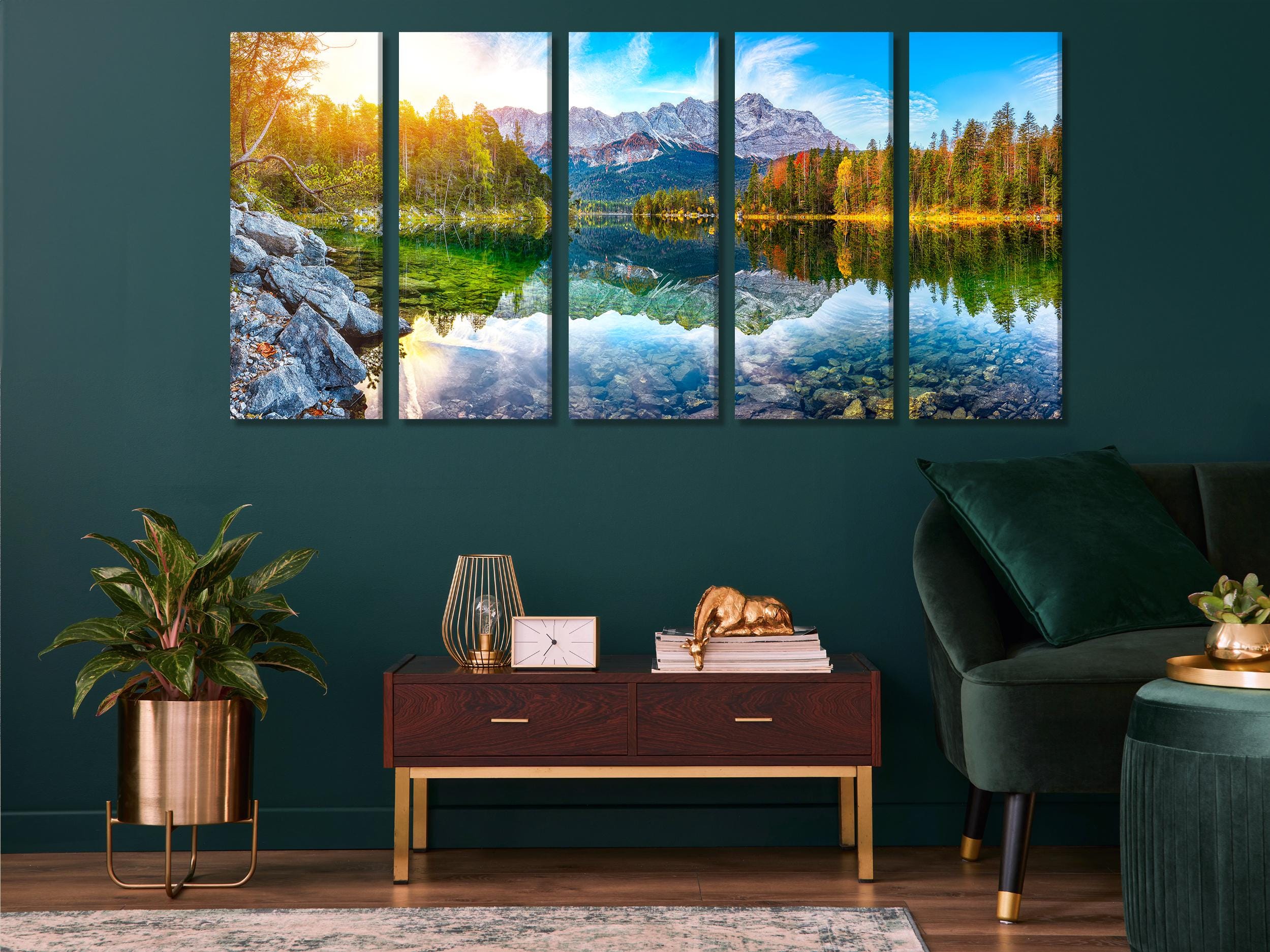 Large Eibsee Lake Canvas Print, Bavarian Alps Wall Art, Oversized Germany Autumn Landscape Artwork for Nature-Inspired Above Bed Wall Decor