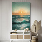 Sunset Over the Ocean Canvas Art - Seascape Wall Art, Ocean Waves Art, Coastal Sunset Painting, Beach House Wall Decor, Sunset Canvas Print