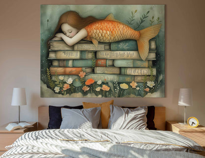 Vintage Books and Mermaid Art Print