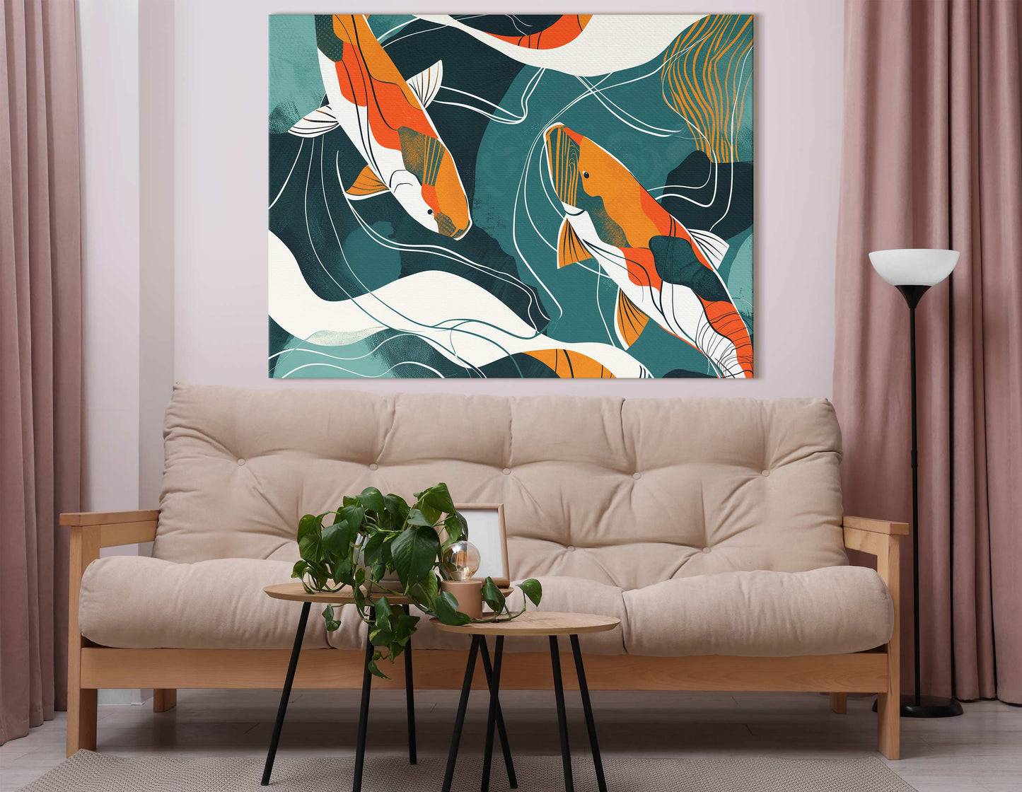 Teal and Orange Koi Fish Wall Hanging