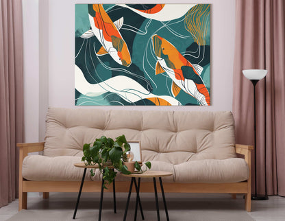 Teal and Orange Koi Fish Wall Hanging