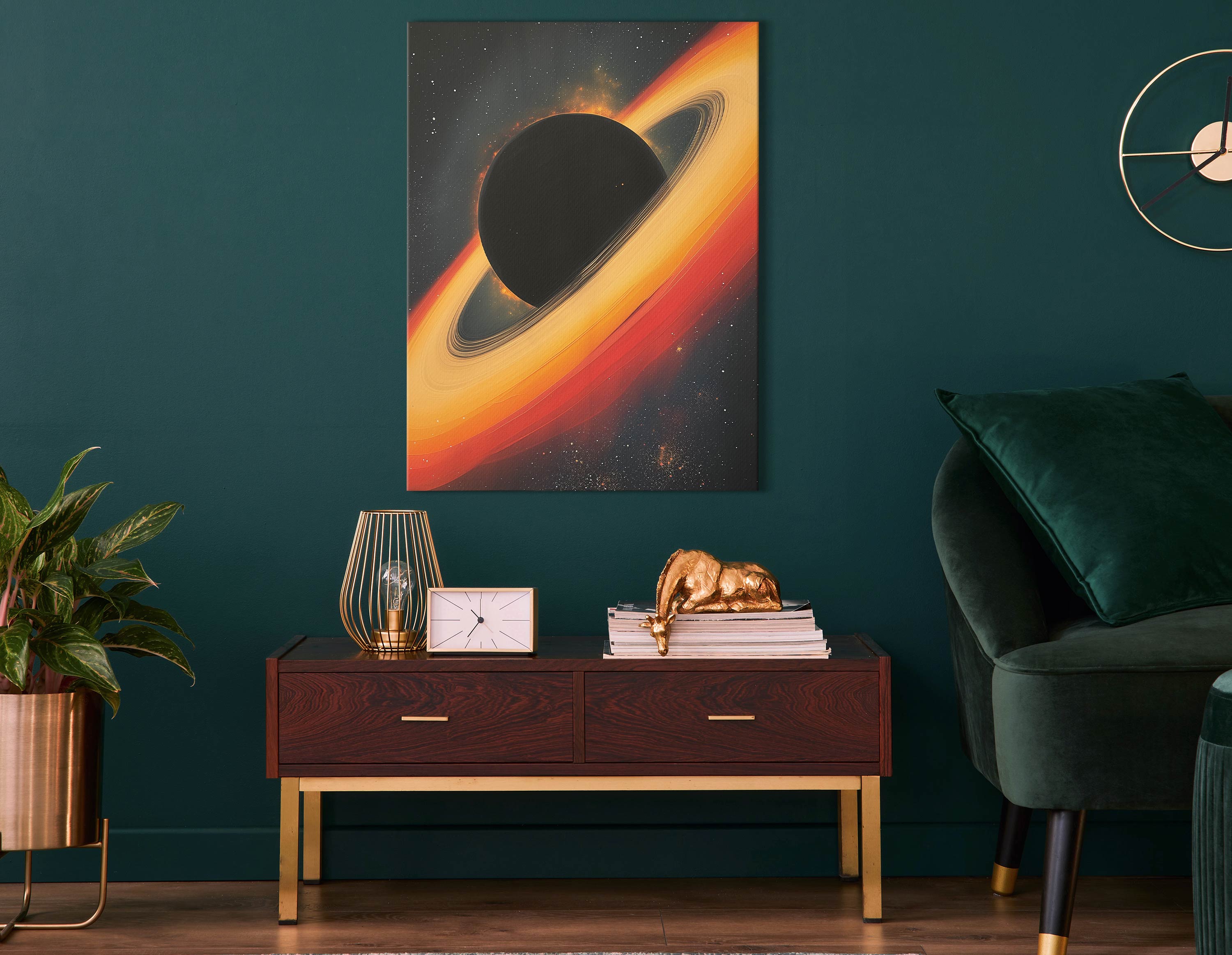 Ringed Planet and Starry Cosmos Wall Decor