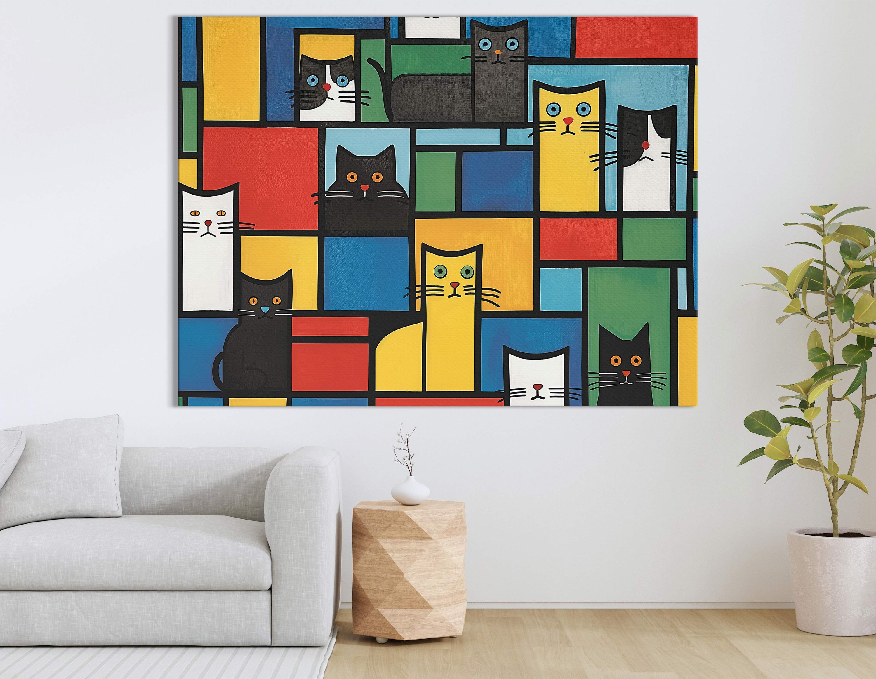 Vivid Cats in Color Blocks Canvas Print