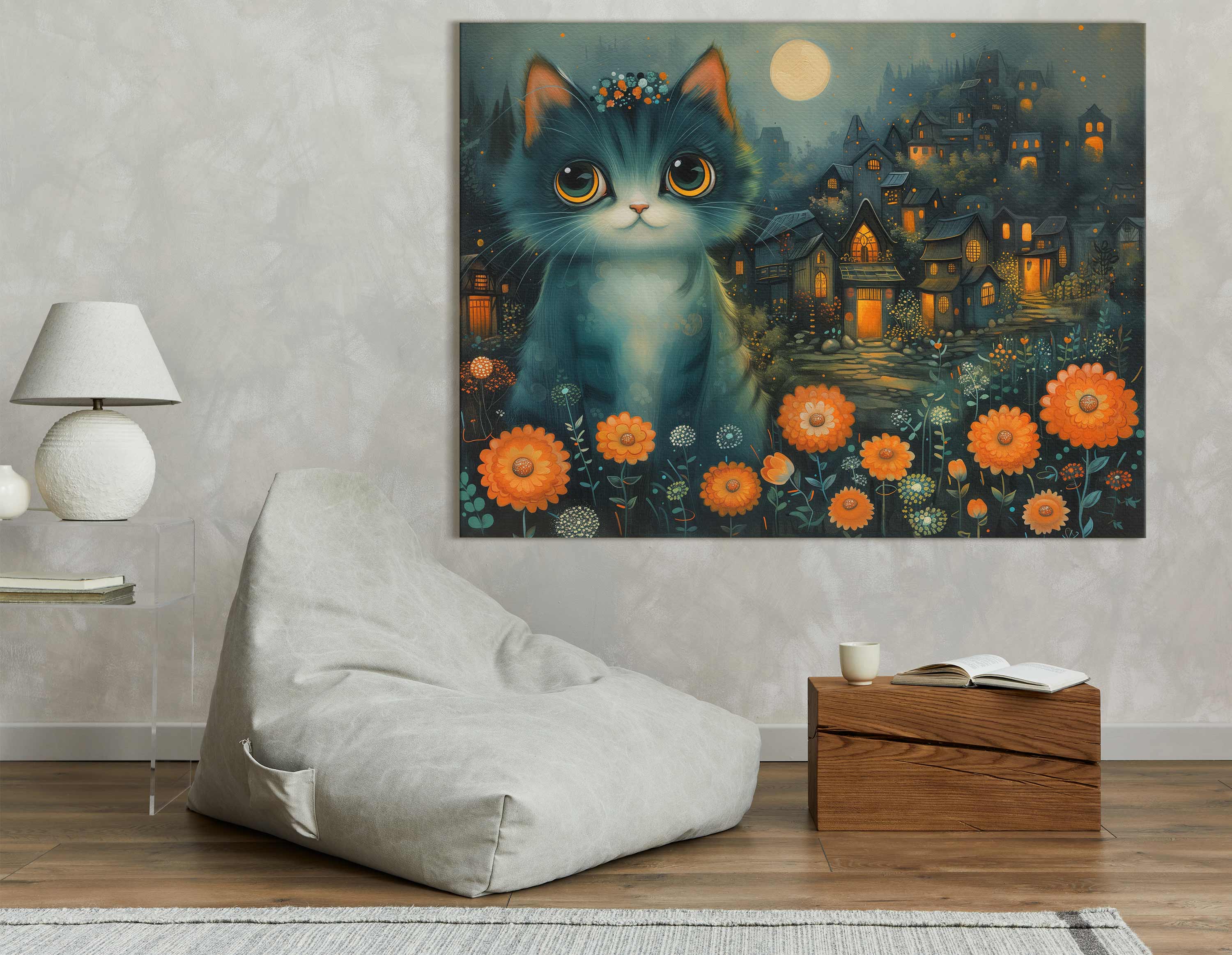 Whimsical Cat and Flower Garden Art Print