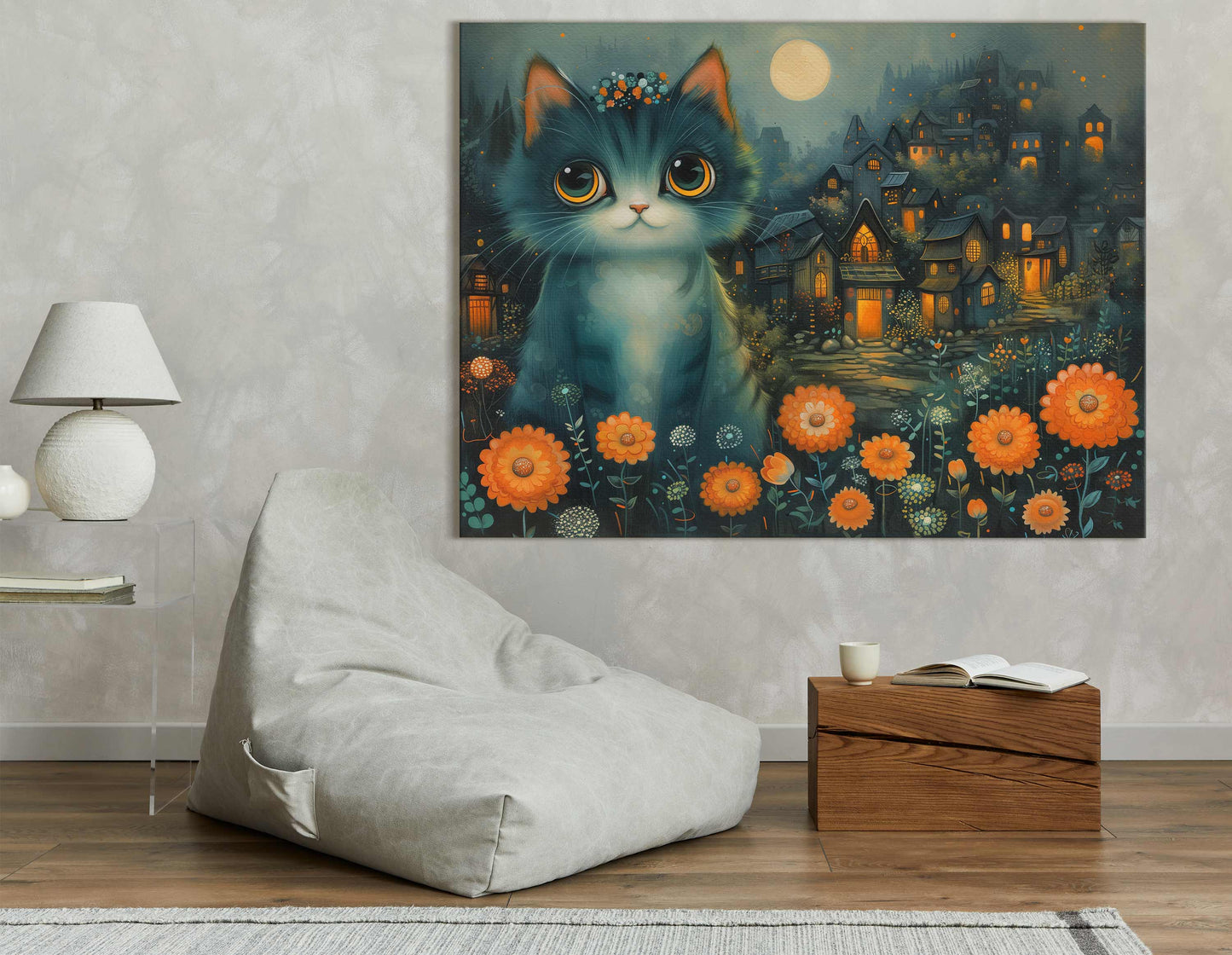 Whimsical Cat and Flower Garden Art Print