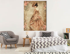 Dame victorienne en robe florale - impression sur toile
