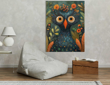 Textured Owl and Flora - Canvas Print