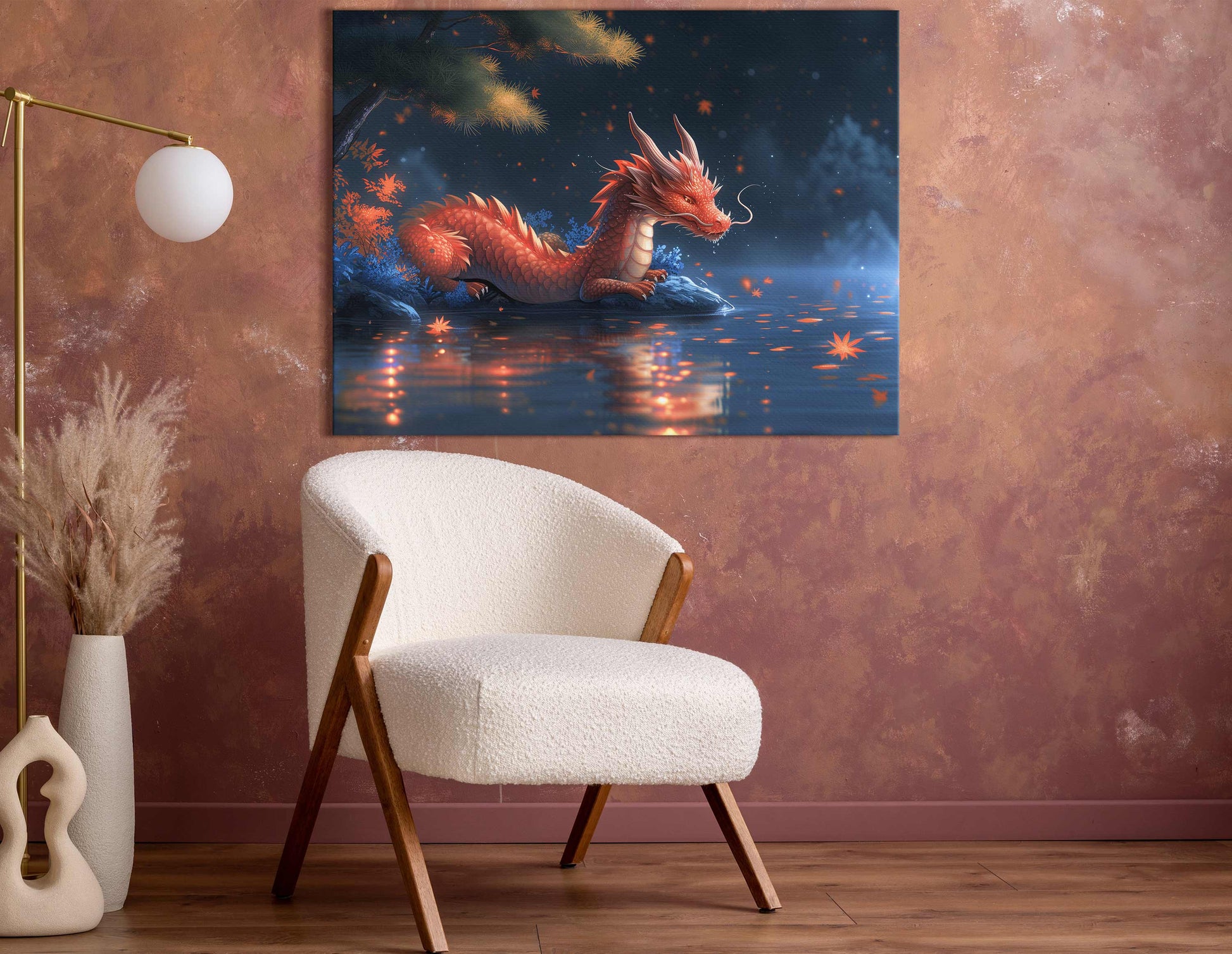 Fantasy Dragon in Moonlit Scene Wall Art