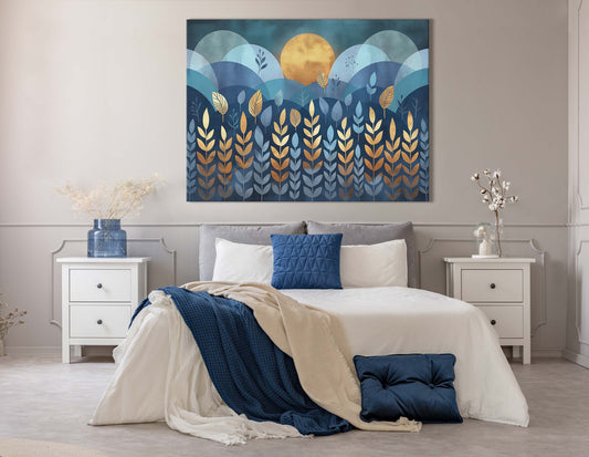Blue and Gold Nature Wall Art