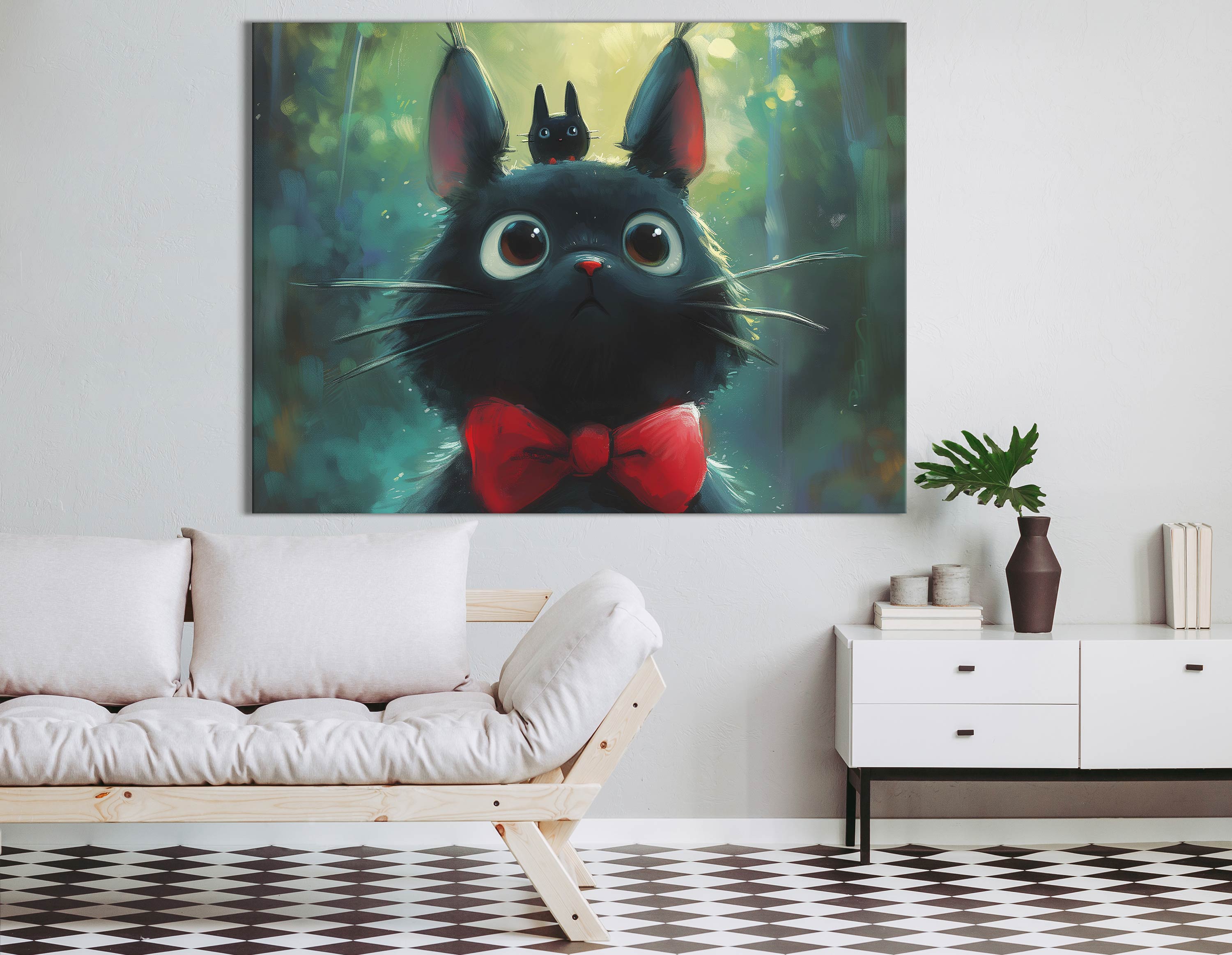 Expressive-Eyed Cat with Red Bow Tie  Wall Art