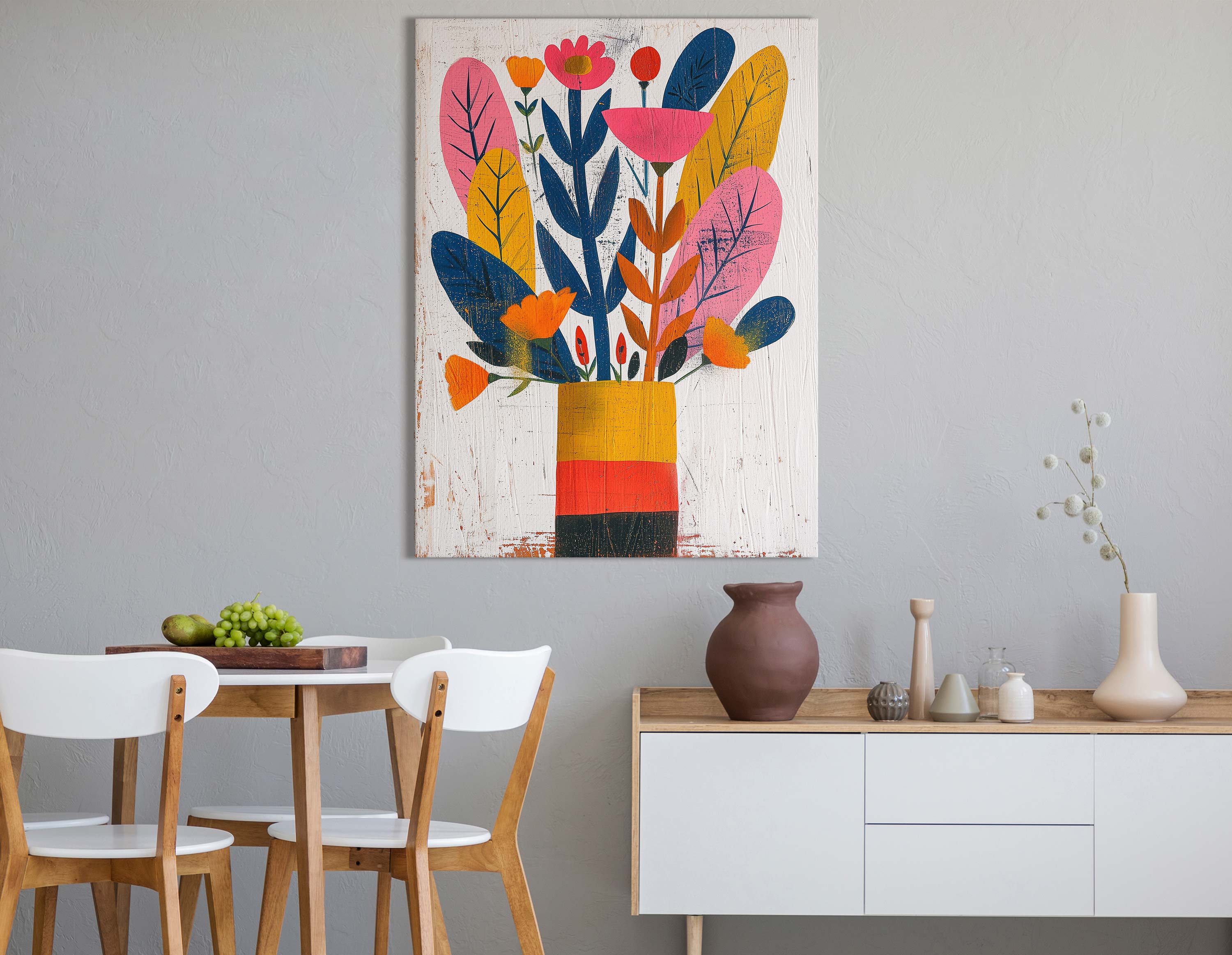 Stylized Flowers in Bold Vase Wall Print