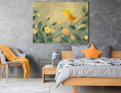 Sunny Yellow Bird and Blooms Large Wall Art