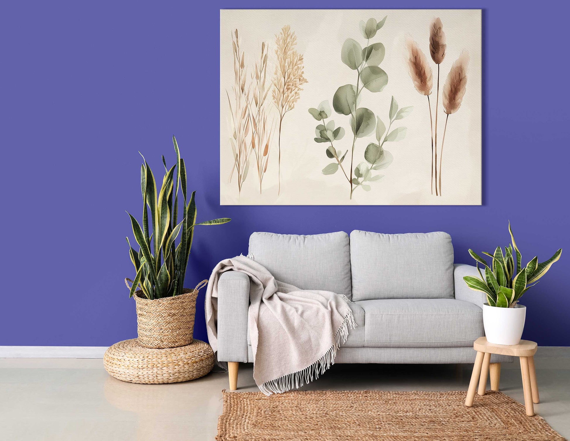 Watercolor Eucalyptus and Pampas Canvas Art