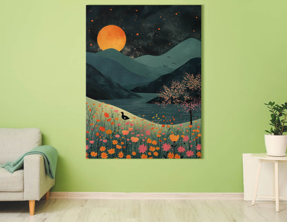 « Fleurs sauvages vibrantes au clair de lune », impression sur toile