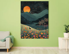 Vibrant Wildflowers Under Moonlight - Canvas Print