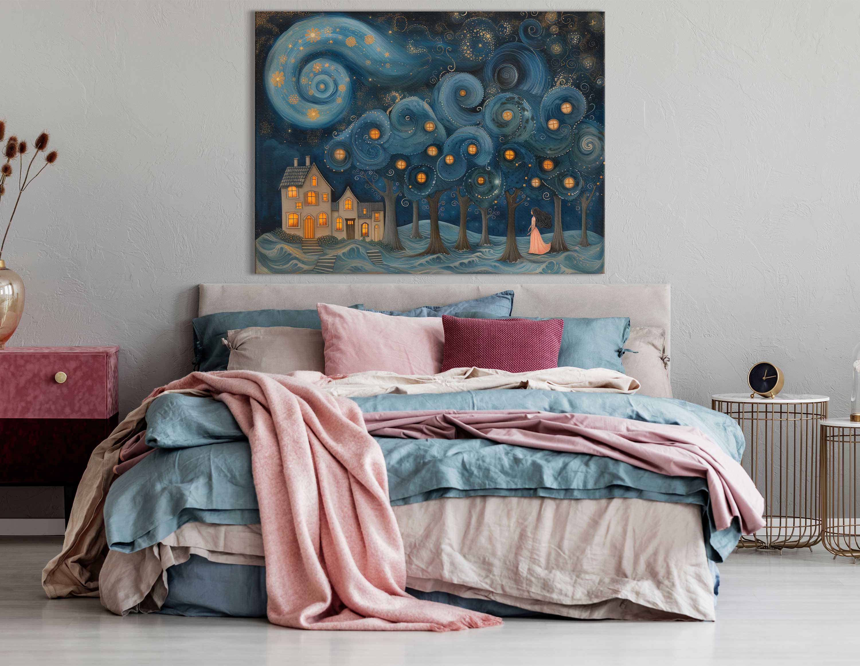 Magical Swirling Skies Over House Wall Decor