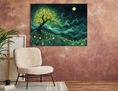 Full Moon and Blooming Tree Canvas Print
