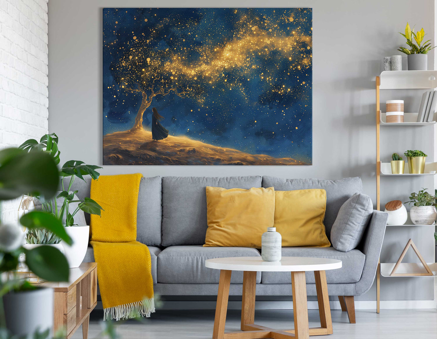 Mystical Figure under Starlit Tree Wall Hanging