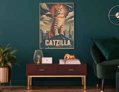 Retro Catzilla Scene Print