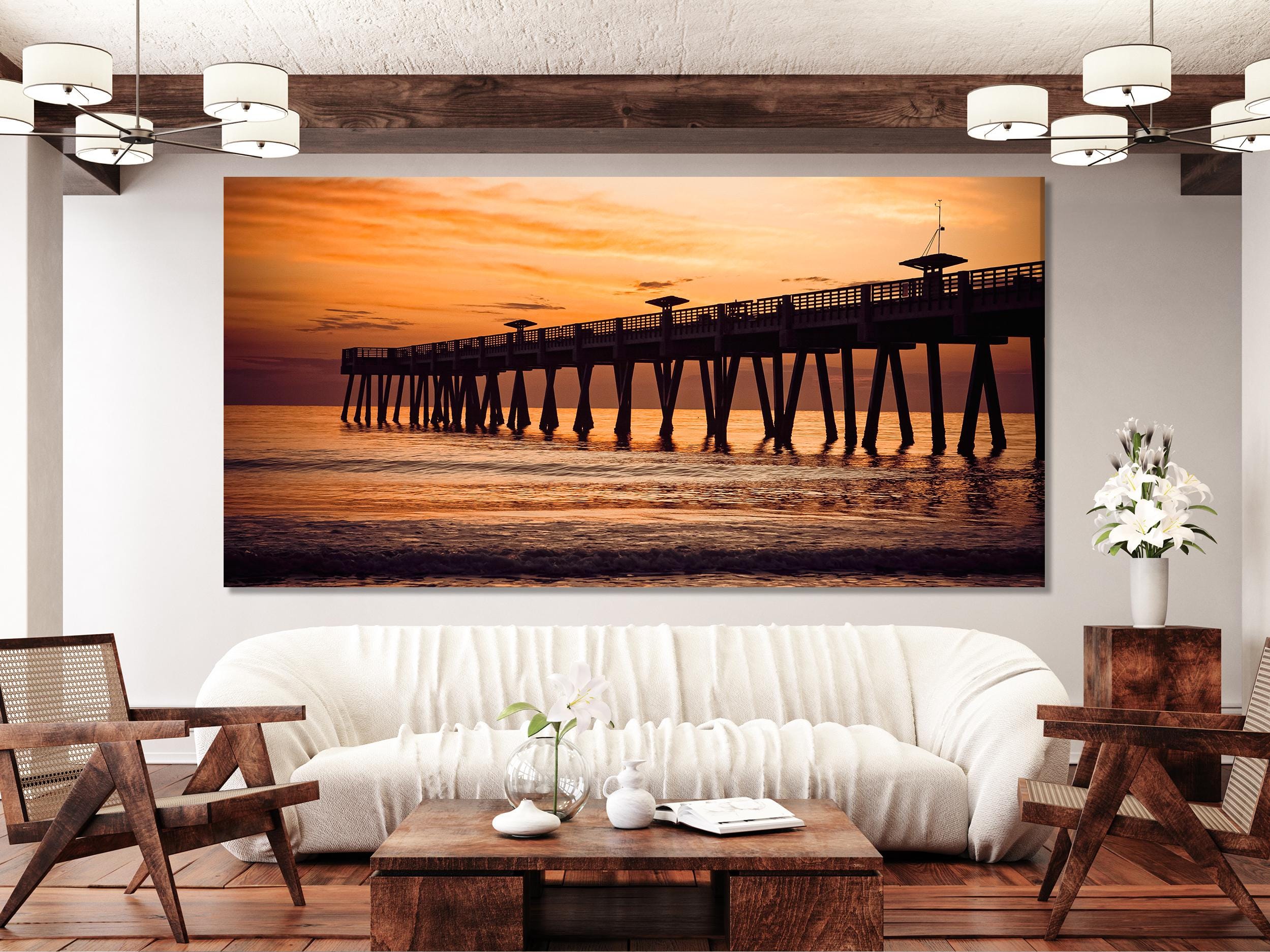 Jacksonville Wall Art - Fishing Pier Canvas Print, Large Coastal Wall Art, Sunset Ocean Artwork, Modern Beach Art Print, Sunrise Wall Decor