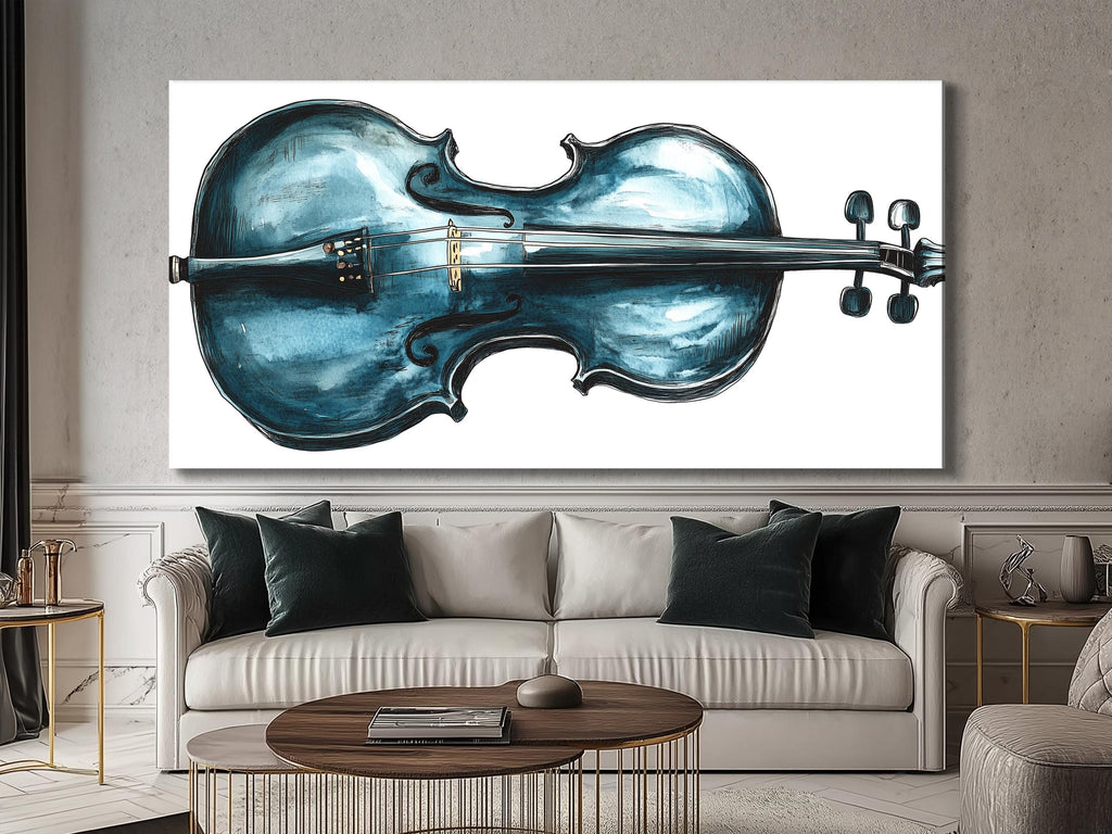 Viool wandkunst, blauw muziekinstrument, canvas print, abstract muziekkunstwerk, moderne studio-inrichting, cadeau voor violist, woonkamer wandkunst