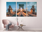 Chain Bridge Wall Art, Budapest Landmark Canvas Print, Morning Fog Cityscape Decor, Iconic Hungarian Bridge Artwork for Living Room / Office