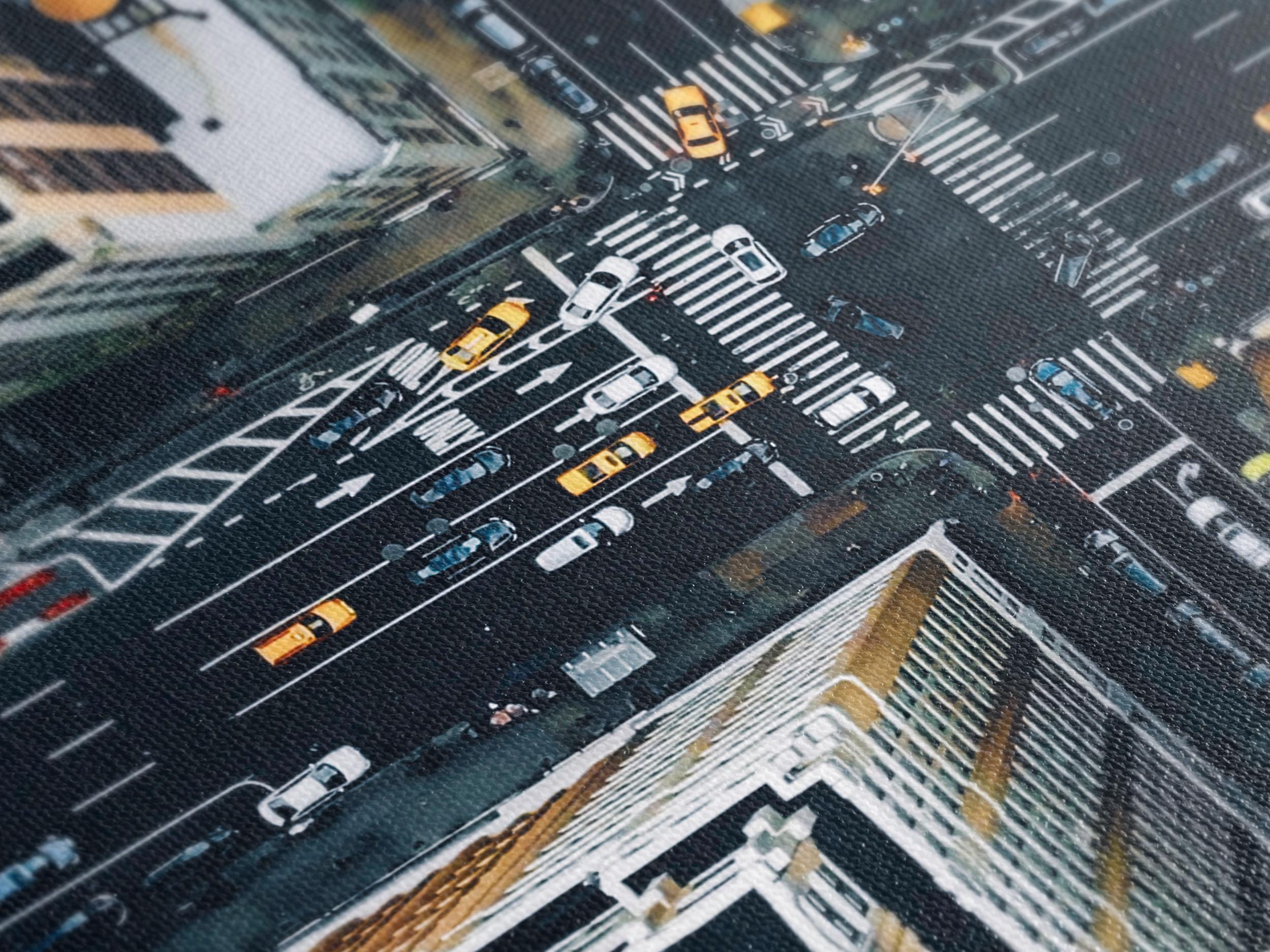 Aerial View of New York City Streets Wall Art - Vibrant Urban Cityscape Canvas Print for Modern Home or Office Decor