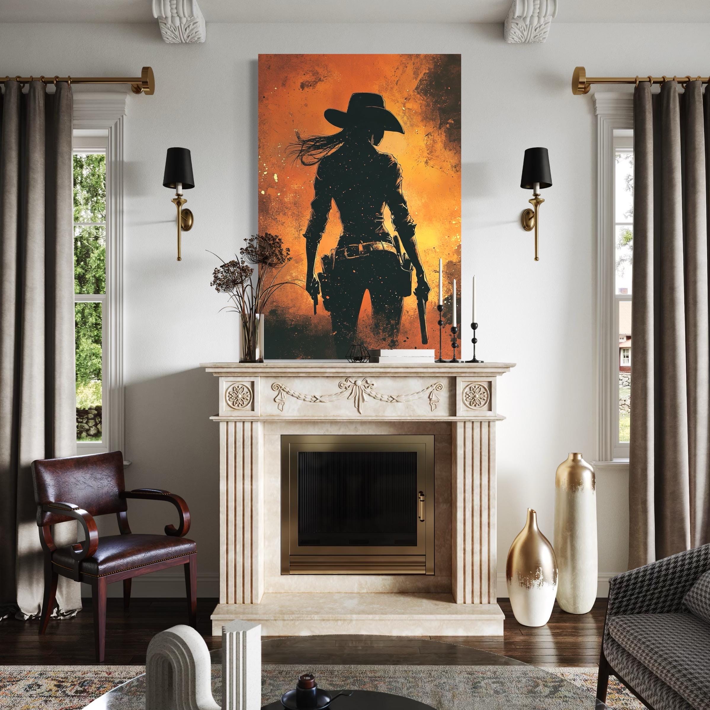 Cowgirl Wall Art - Western Wall Decor, Wild West Artwork, Large Western Themed Canvas Print, Rustic Cowgirl Canvas Art, Rodeo Art Gift