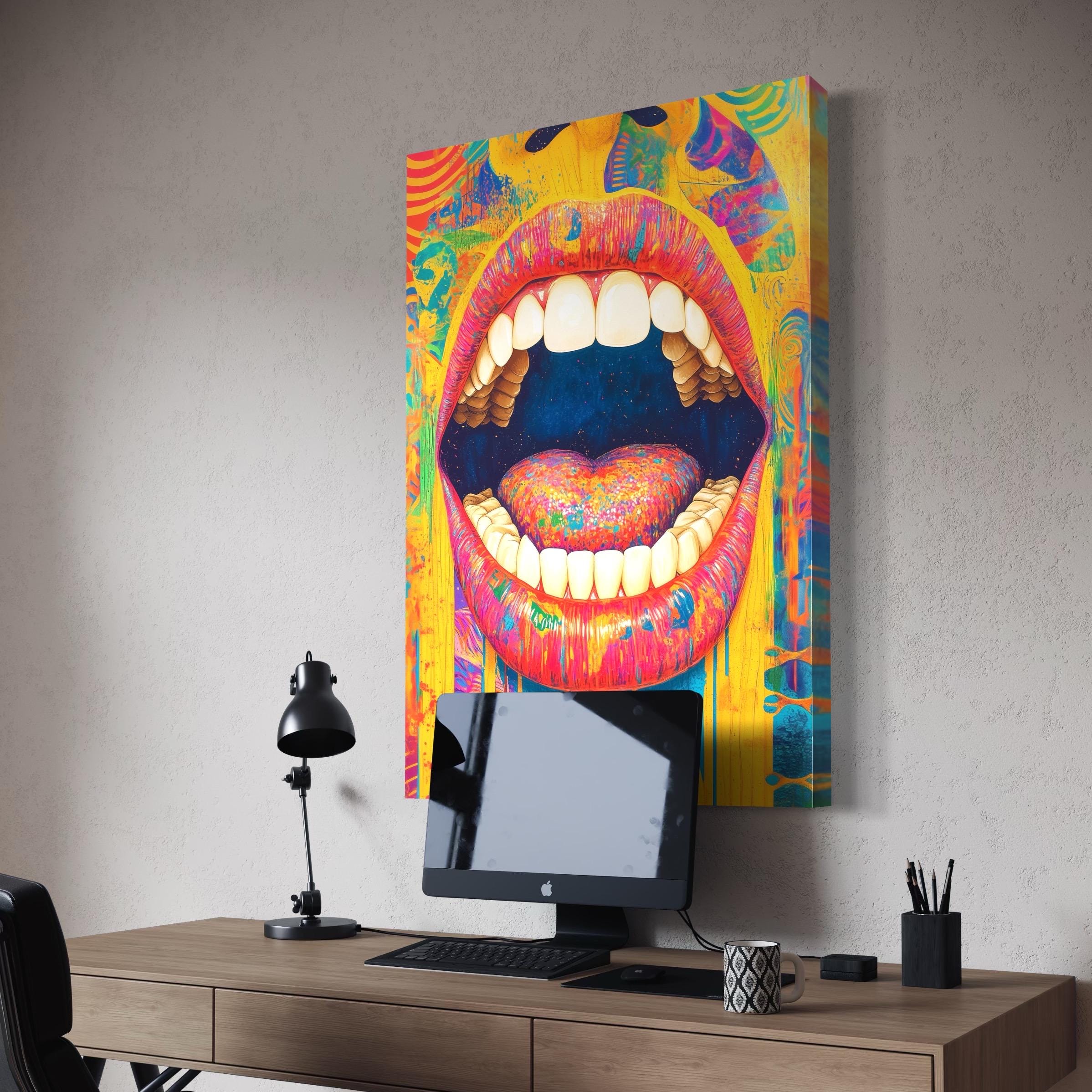 Dentist Office Wall Art Colorful Mouth Canvas Print Modern Dental Decor Abstract Teeth Artwork Bold Clinic Decoration Gift for Dentist