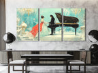 Elegant Couple and Grand Piano Canvas Art Above Dining Table in Modern Setting