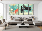 Elegant Couple and Grand Piano Canvas Art Above Sofa in Modern Setting