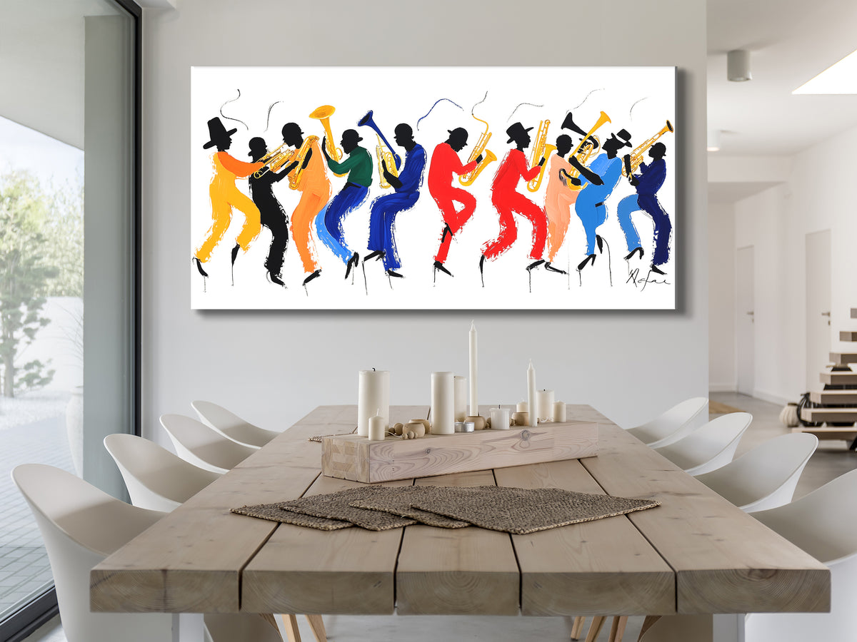 Colorful Brass Band — Artoholica Colorful silhouette brass band parade canvas