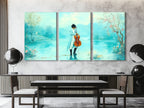 Elegant Painting depicting a serene pastel fantasy of a romantic cello by the lake, enhancing a modern dining area with sophisticated decor