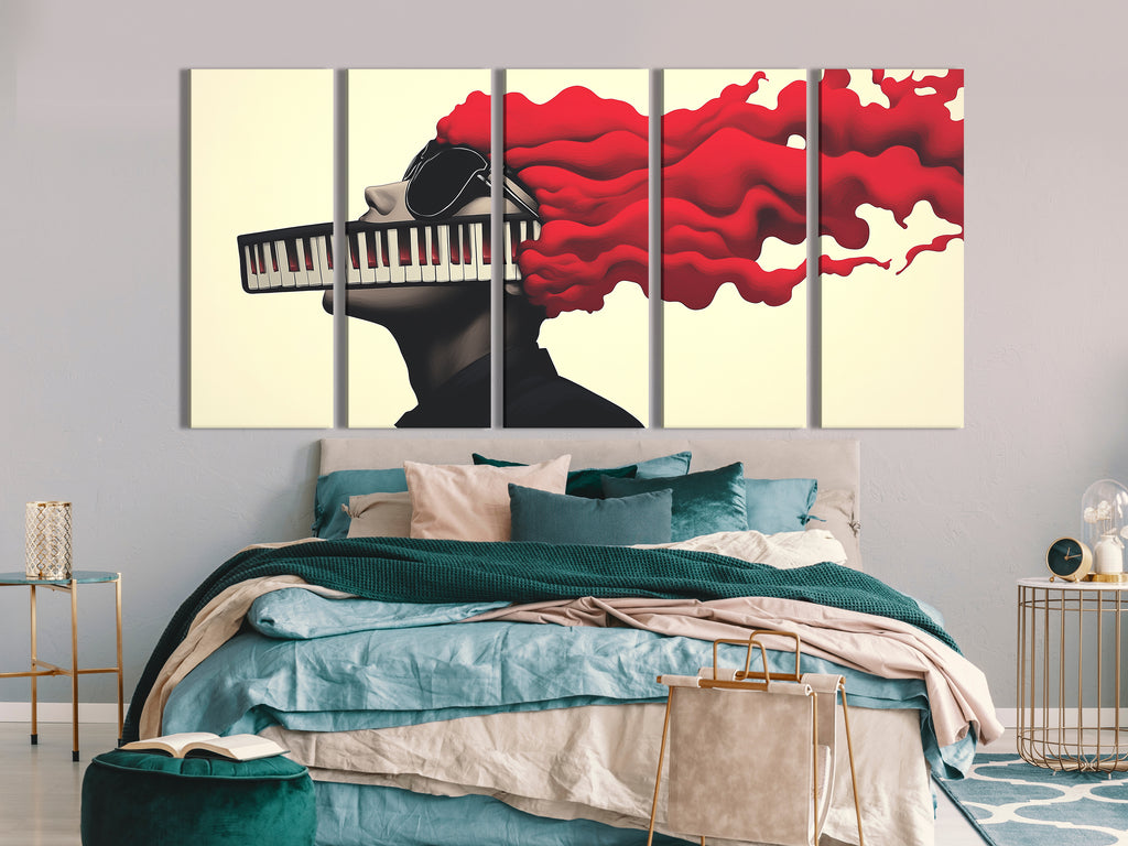 Impactful poster design featuring a surreal musician theme, combining vivid color with minimal backgrounds.