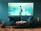 Romantic Cello by the Lake Canvas Print – Serene Pastel Fantasy Artwork, Dreamy Musical Decor in Cozy Living Room