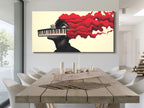 Striking contemporary canvas art merging piano aesthetics with a surreal human figure.