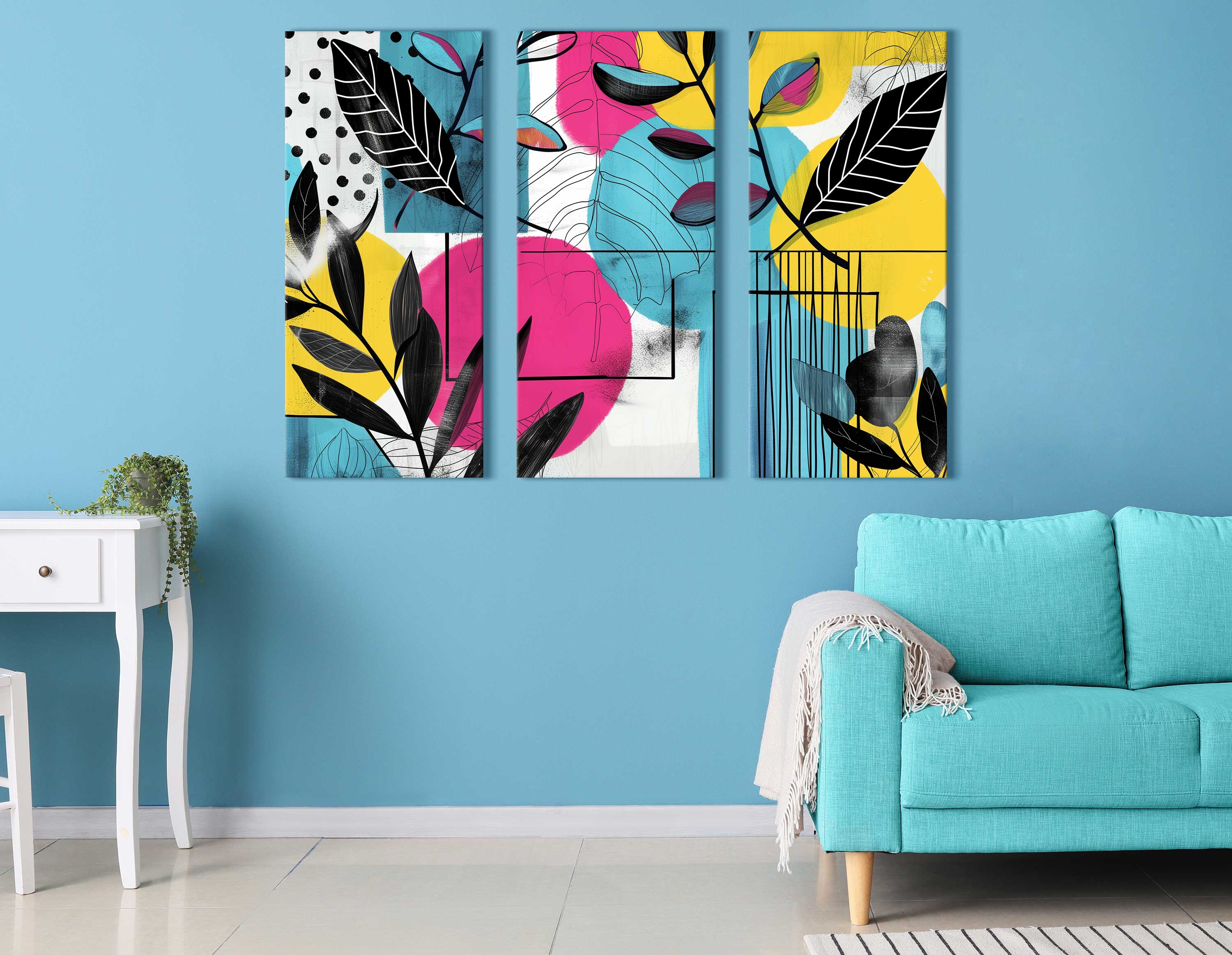 Artistic Pink, Blue, and Yellow Wall Hanging