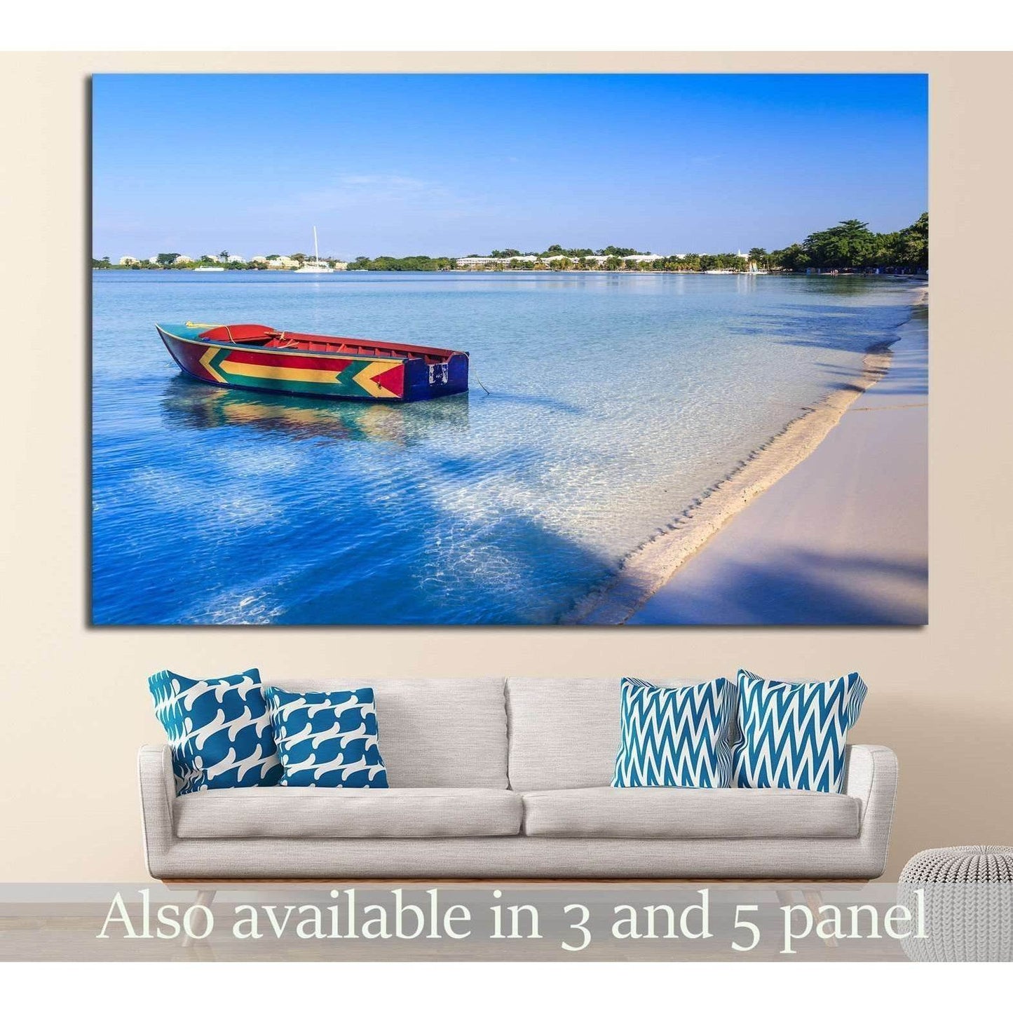 A colorful Jamaican boat floating along the shores of Bloody Bay, Negril №1413 Ready to Hang Canvas PrintCanvas art arrives ready to hang, with hanging accessories included and no additional framing required. Every canvas print is hand-crafted, made on-de