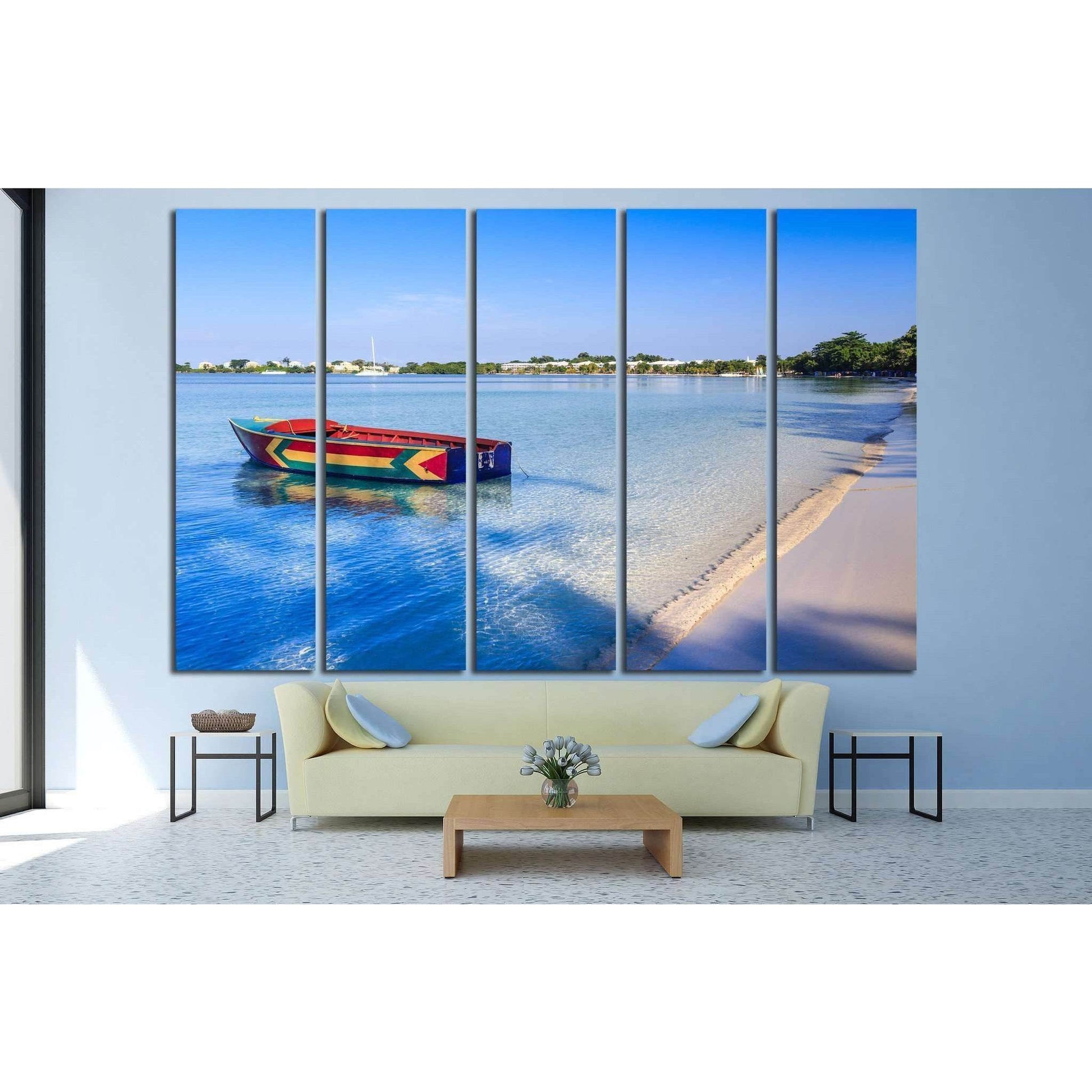 A colorful Jamaican boat floating along the shores of Bloody Bay, Negril №1413 Ready to Hang Canvas PrintCanvas art arrives ready to hang, with hanging accessories included and no additional framing required. Every canvas print is hand-crafted, made on-de