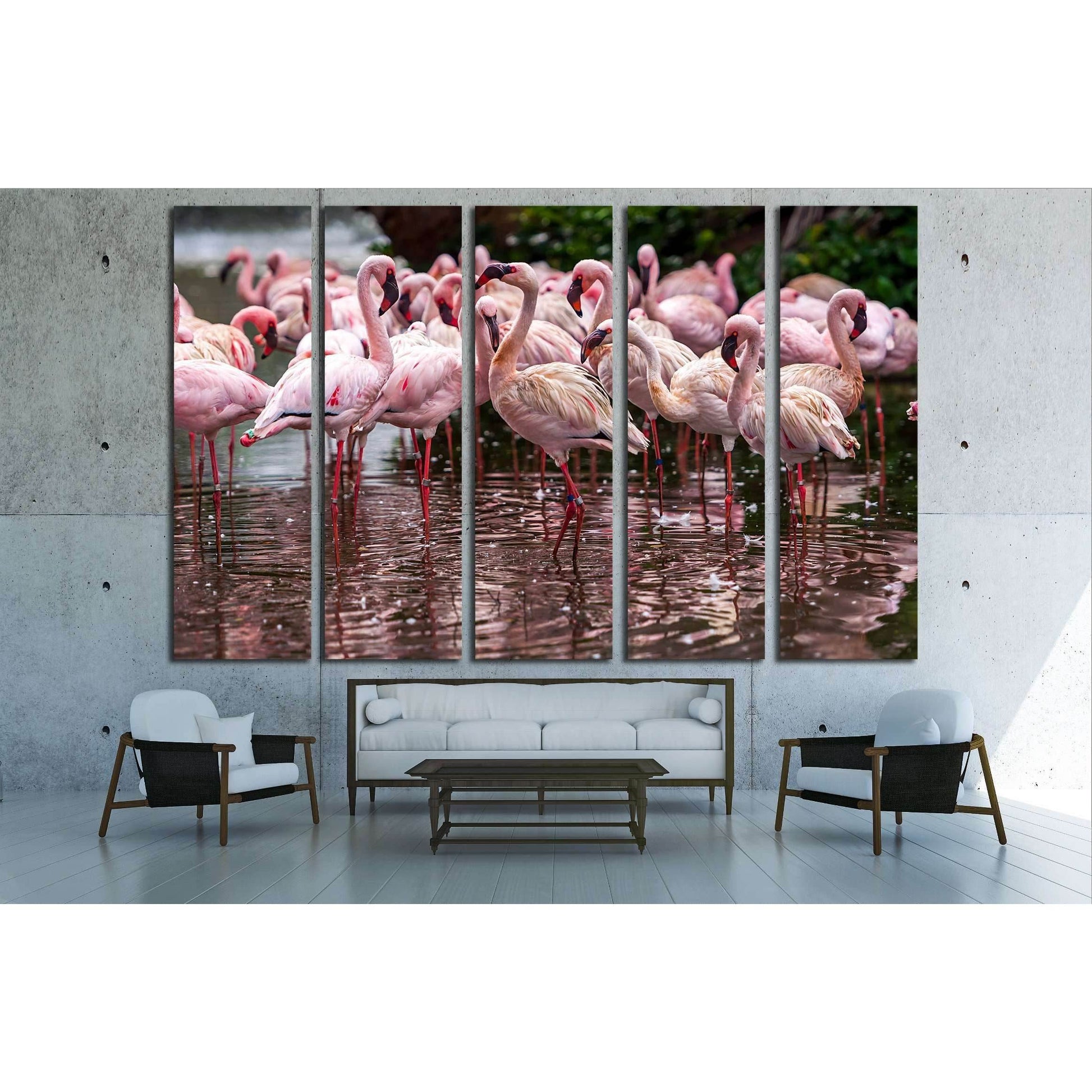 A flock of pink flamingos and reflection in the water №2795 Ready to Hang Canvas PrintCanvas art arrives ready to hang, with hanging accessories included and no additional framing required. Every canvas print is hand-crafted, made on-demand at our worksho