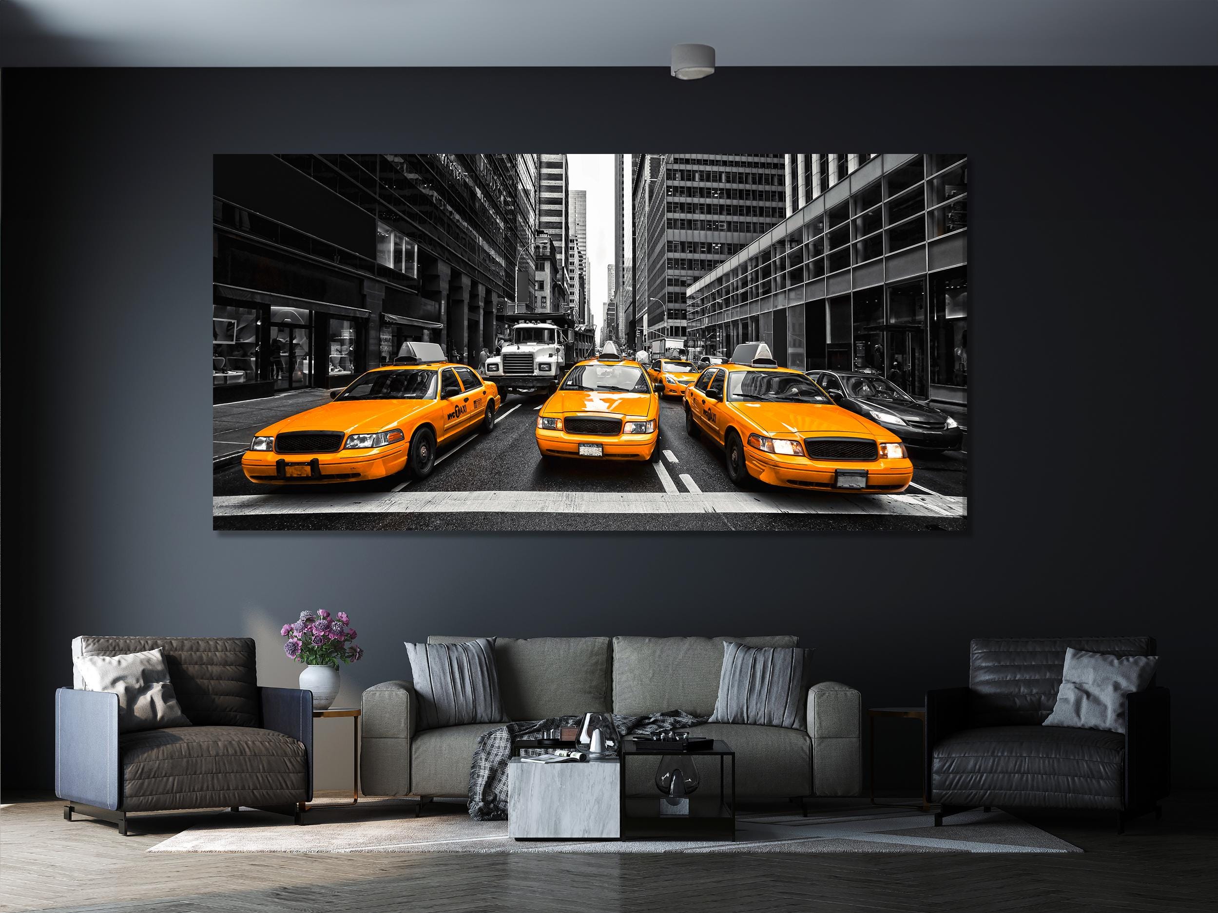 New York Taxi Wall Art Iconic Yellow NY Cabs Canvas Print Large Urban Street Artwork Oversized Downtown Manhattan Canvas Print NY Gift