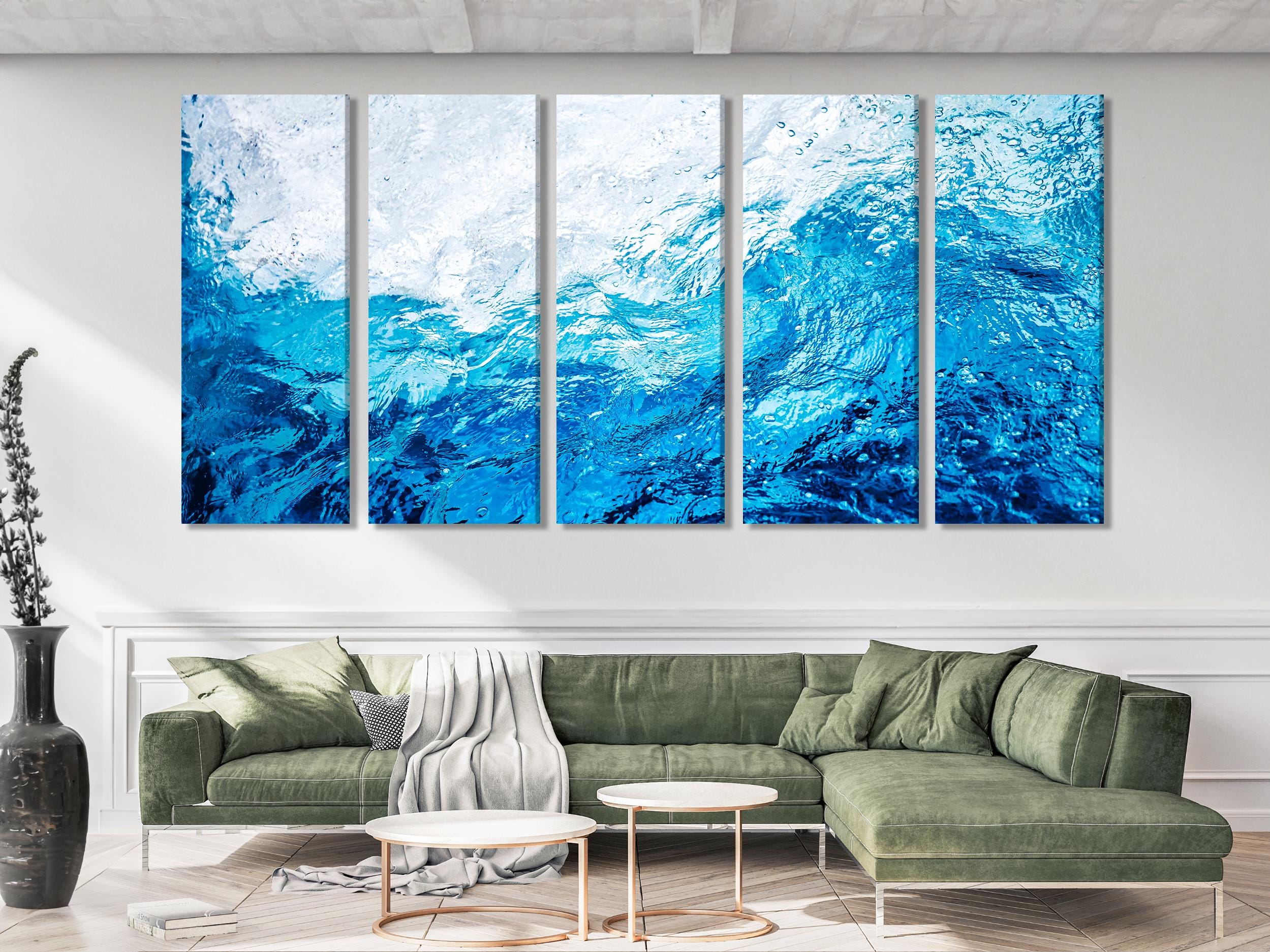 Abstract Ocean Artwork - Sea Waves Canvas Art, Navy Blue Abstract Art, Large Ocean Art Print, Modern Coastal Wall Art for Beach House Decor