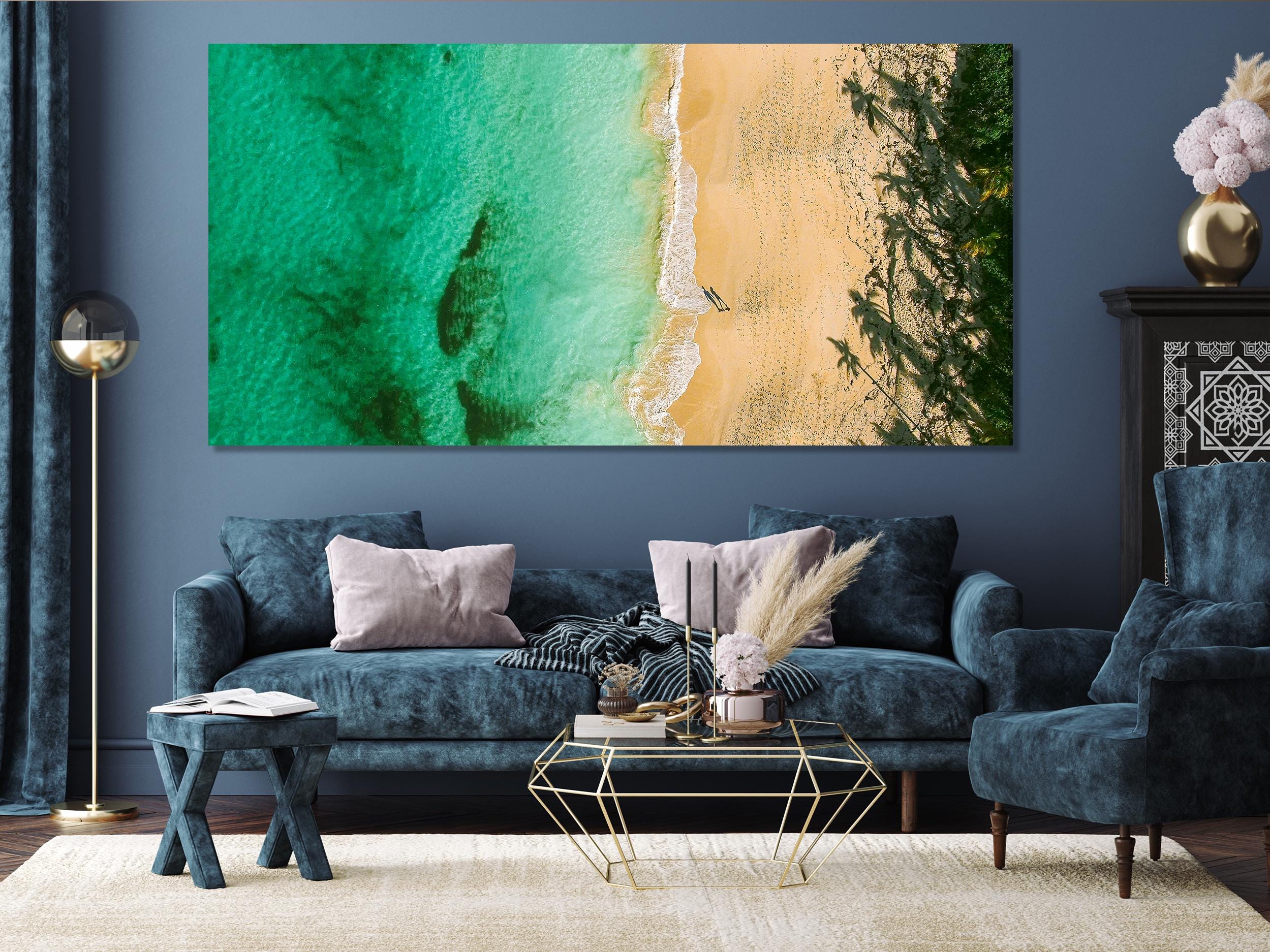 Arte de parede das Bahamas, impressão em tela de praia aérea, arte de parede grande costeira, arte tropical da costa das Bahamas, impressão de arte de praia moderna, decoração de ilha